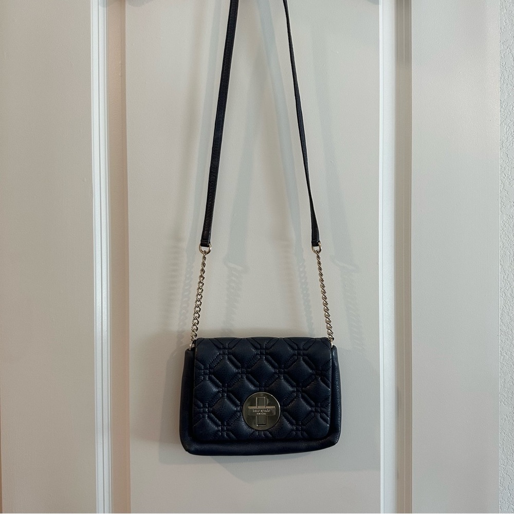 Kate Spade Astor Court Naomi Leather Crossbody Bag WKRU2291 Navy Blue and Gold